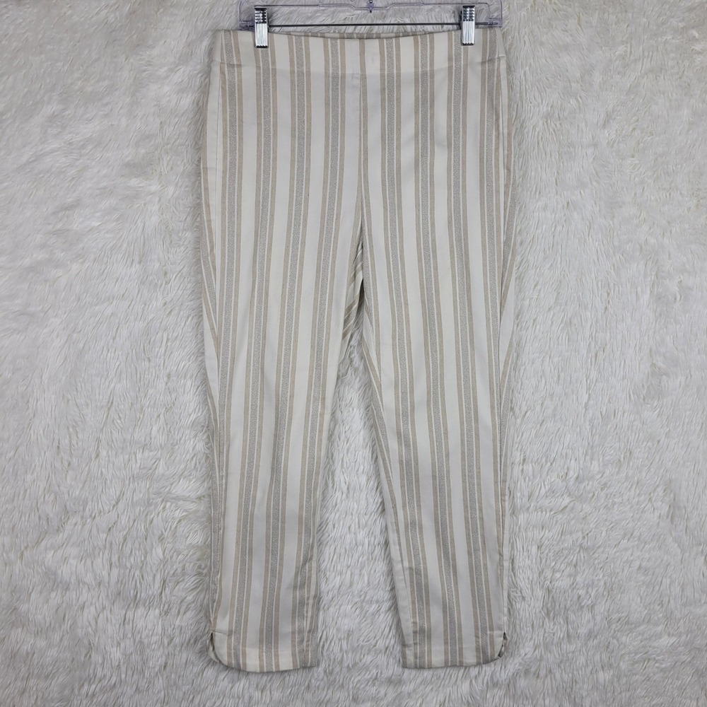 Tribal Cream Silver Glitter Striped Stretch Crop Capri Pant Sz 6‎ Festival